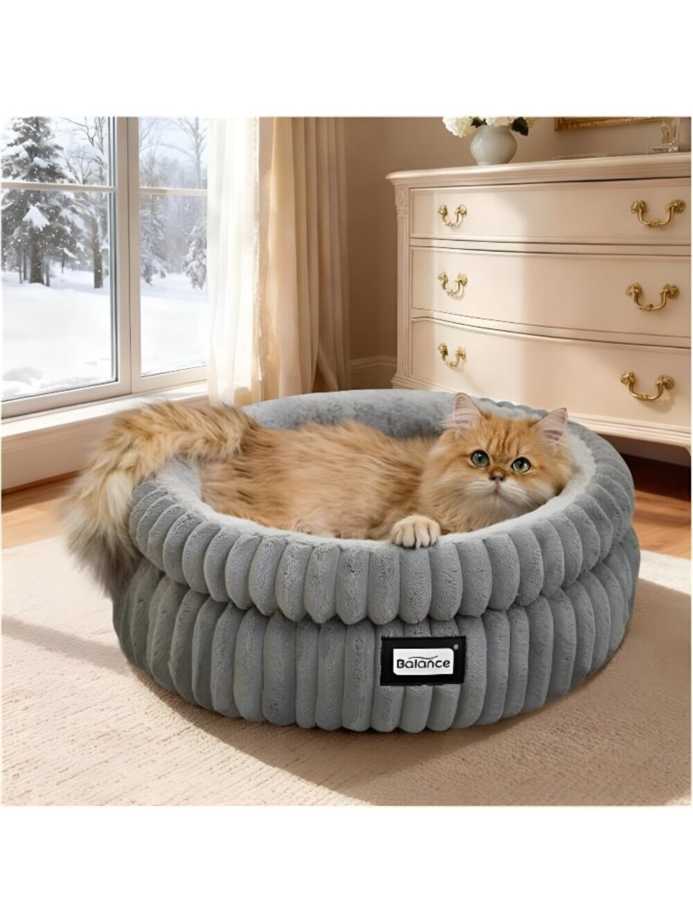 Washable Round Cat Beds for Indoor Cats, Super Soft